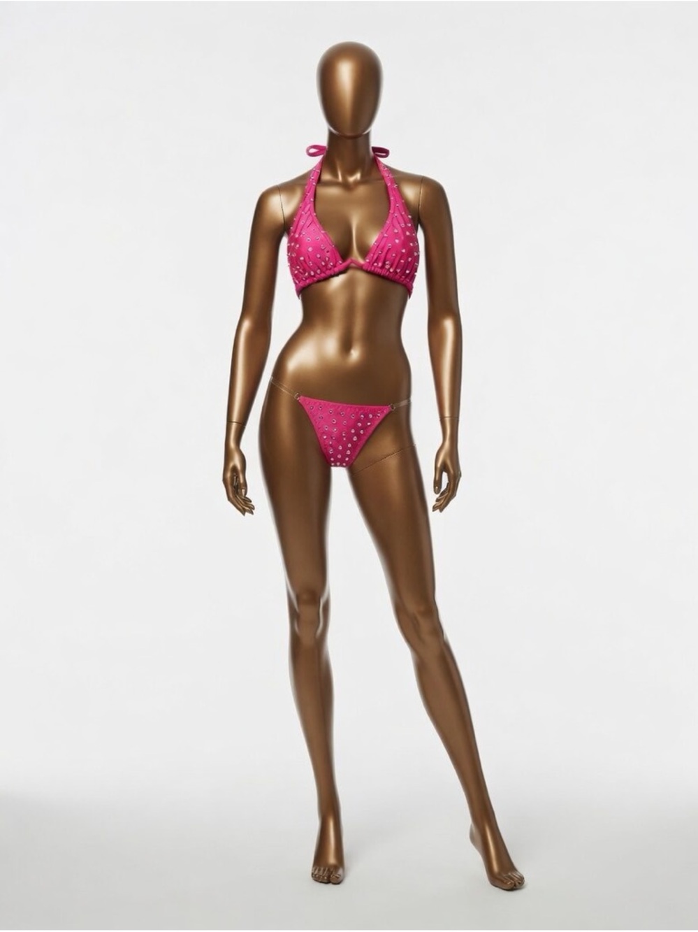 Women’s Pink Halter Bikini with Stud Detail